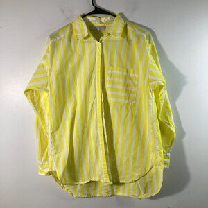 Womens Loft‎ Striped Button Shirt Long Sleeve Yellow White S Cotton